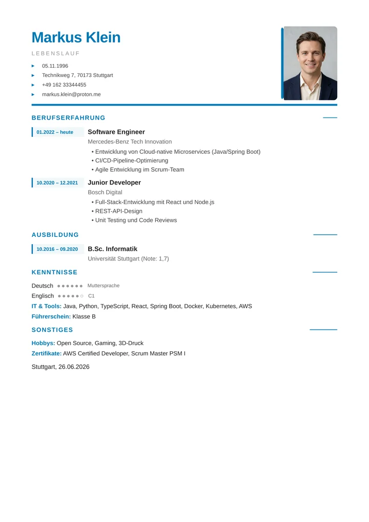 Lebenslauf-Vorlage Professionell, Business-Standard